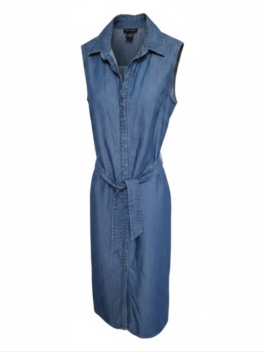 The Limited Sleeveless Midi Dress in Blue with Tie Belt
